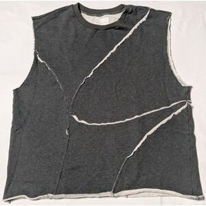 Dept. Anonym Raw Edge Seams Patchwork Gray Sleeveless Sweatshirt - Adult  L/XL?